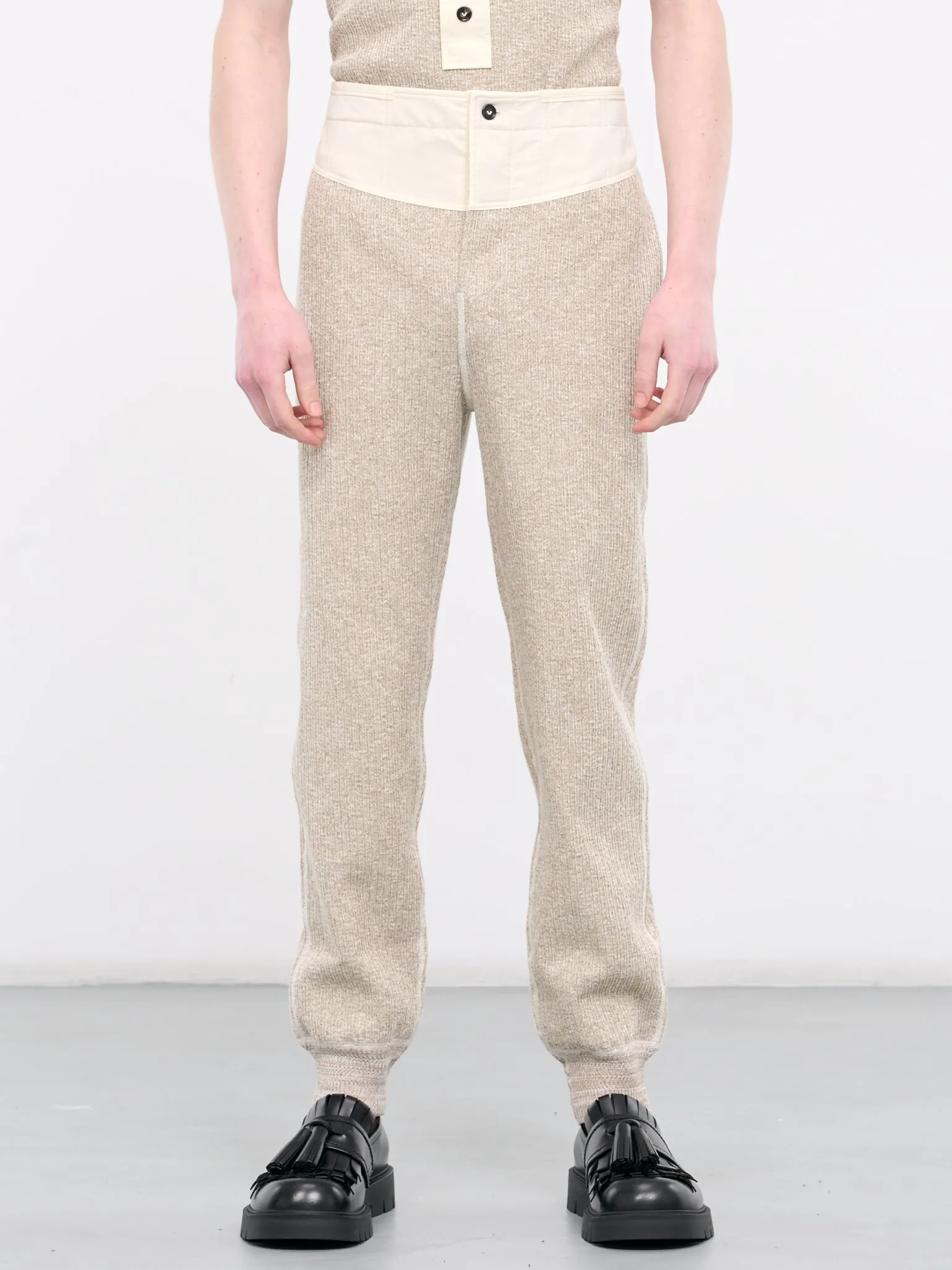 Rib-Knit Pants (779306V3WV0-2066-BEIGE-WHITE) sold by lorenzo