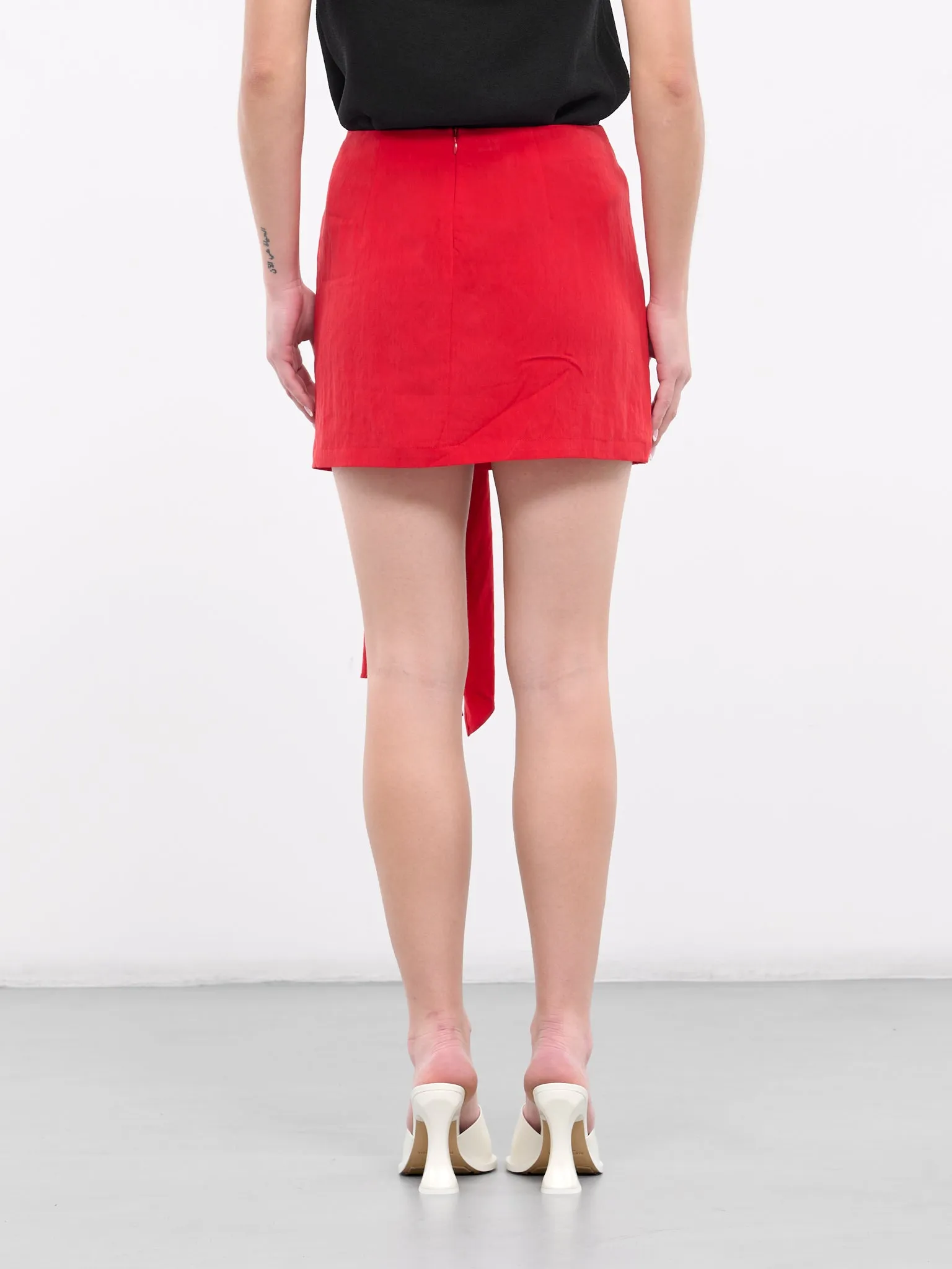 Draped Sash Mini Skirt (4G025A-N0313-LIPSTRICK-RED) sold by lorenzo product image thumbnail 3