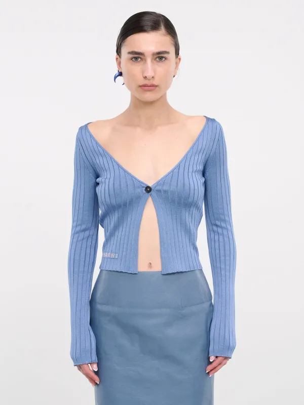 Rib-Knit Cardigan (CDMD0347A0-UFV222-BLUE) sold by lorenzo