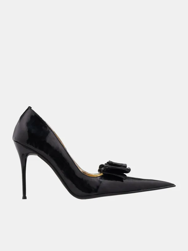 Shiny Faux Leather Pointy Heels (SHINY-FAUX-LTHR-POINTY-BLACK) sold by lorenzo