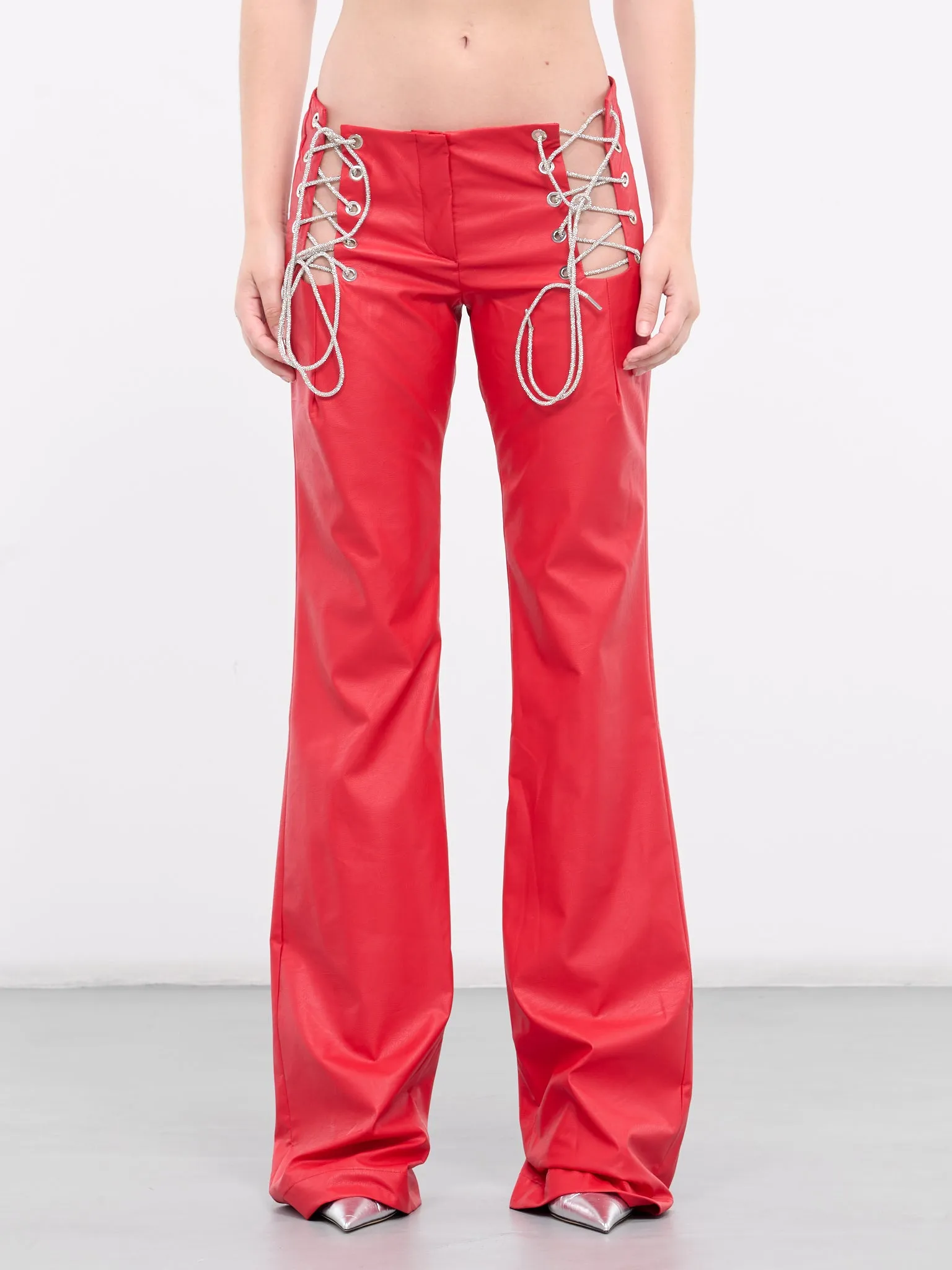 Faux Leather Lace-Up Pants (FAUX-LTHR-PANTS-SPARKLY-RED) sold by lorenzo