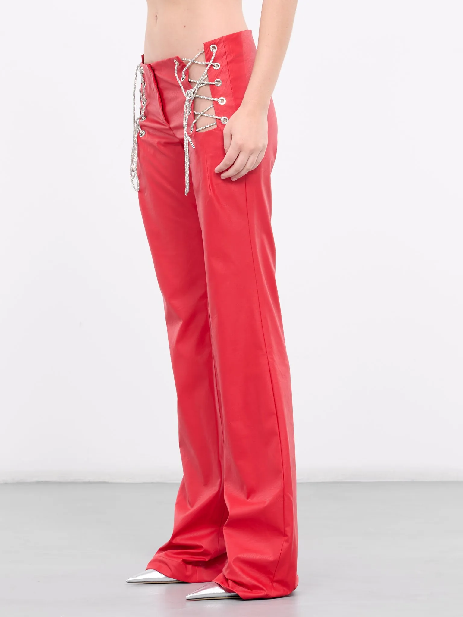Faux Leather Lace-Up Pants (FAUX-LTHR-PANTS-SPARKLY-RED) sold by lorenzo product image thumbnail 2