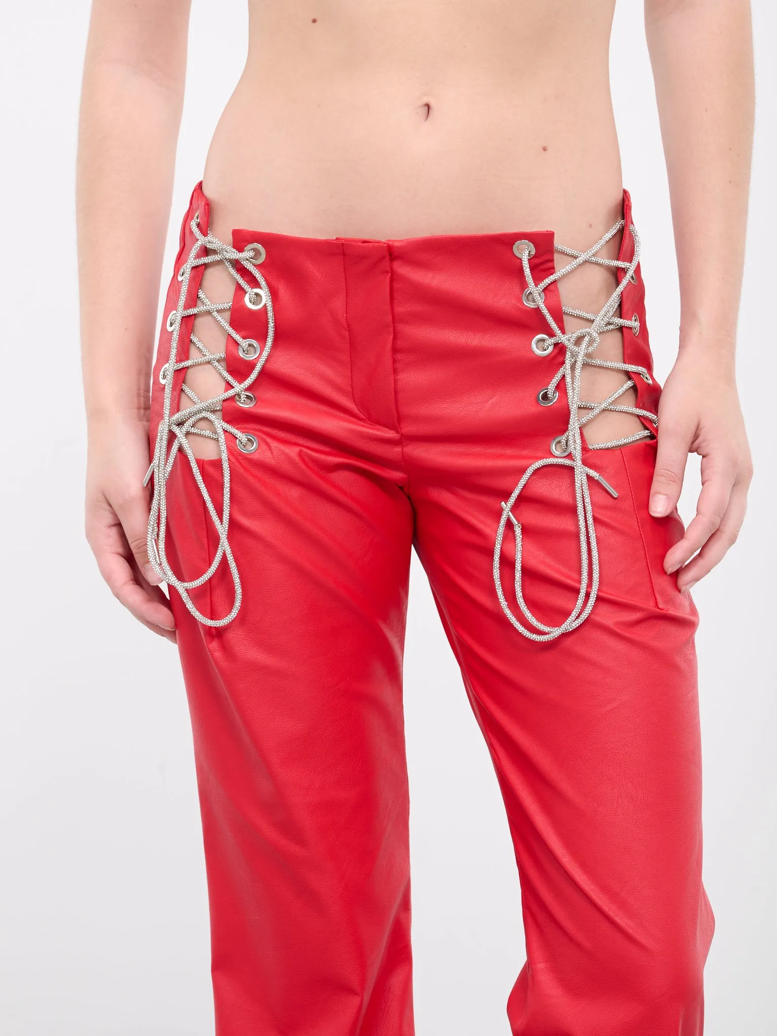 Faux Leather Lace-Up Pants (FAUX-LTHR-PANTS-SPARKLY-RED) sold by lorenzo product image thumbnail 5