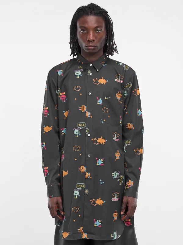 Graphic Button-Up Shirt (PM-B013-051-BLACK-MULTI) sold by lorenzo