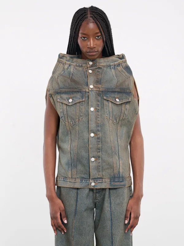 Denim Wide Neck Vest (S1UDEJA03-BLUE) made by ALAINPAUL