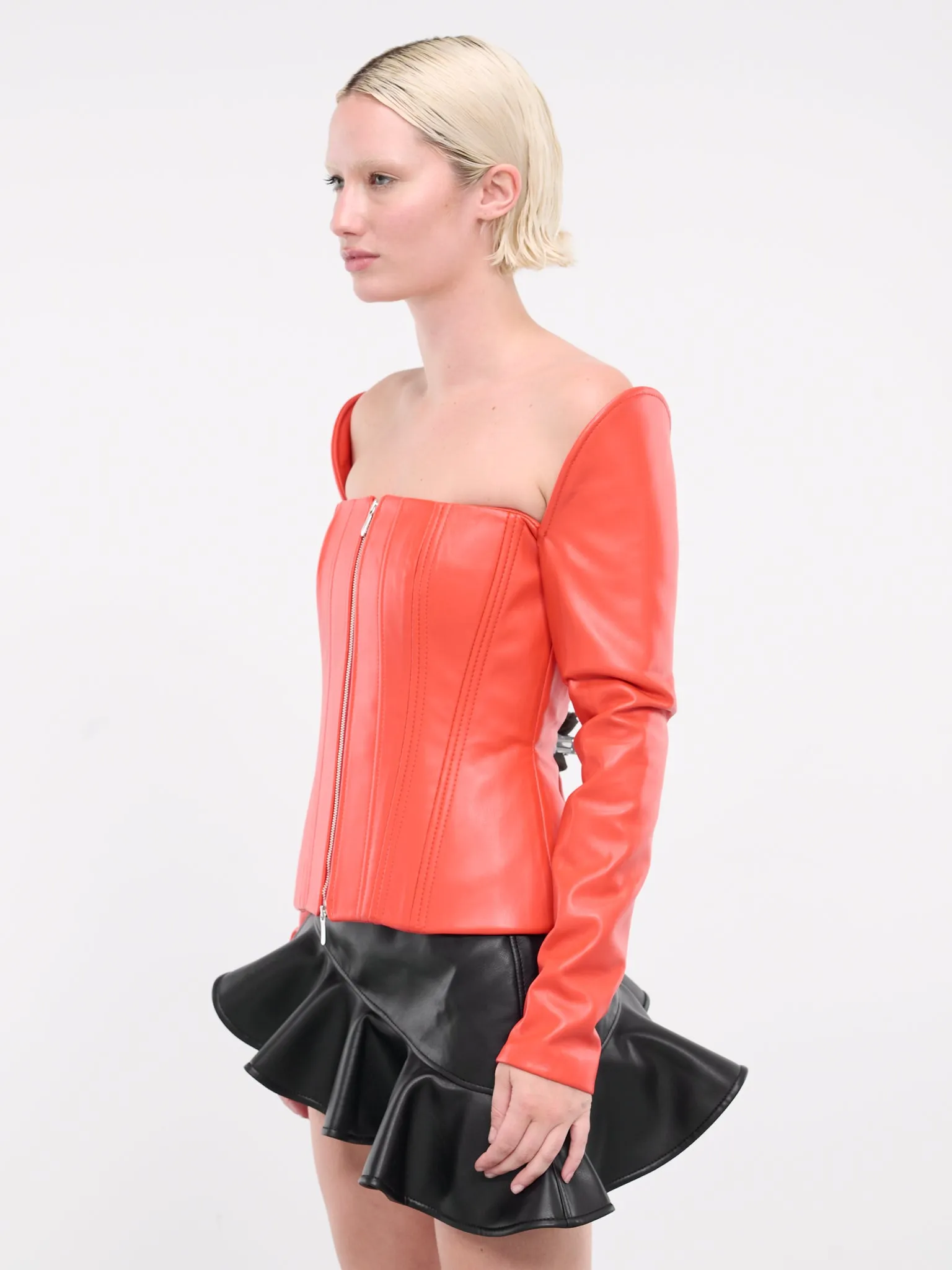 Orange Vegan Leather Castle Corset (TPVLOR01-BLOOD-ORANGE) sold by lorenzo product image thumbnail 2