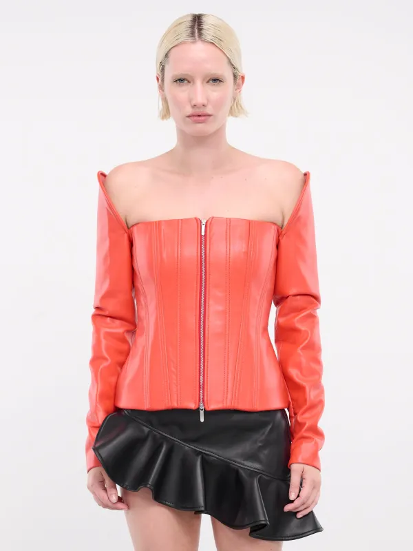 Orange Vegan Leather Castle Corset (TPVLOR01-BLOOD-ORANGE) sold by lorenzo