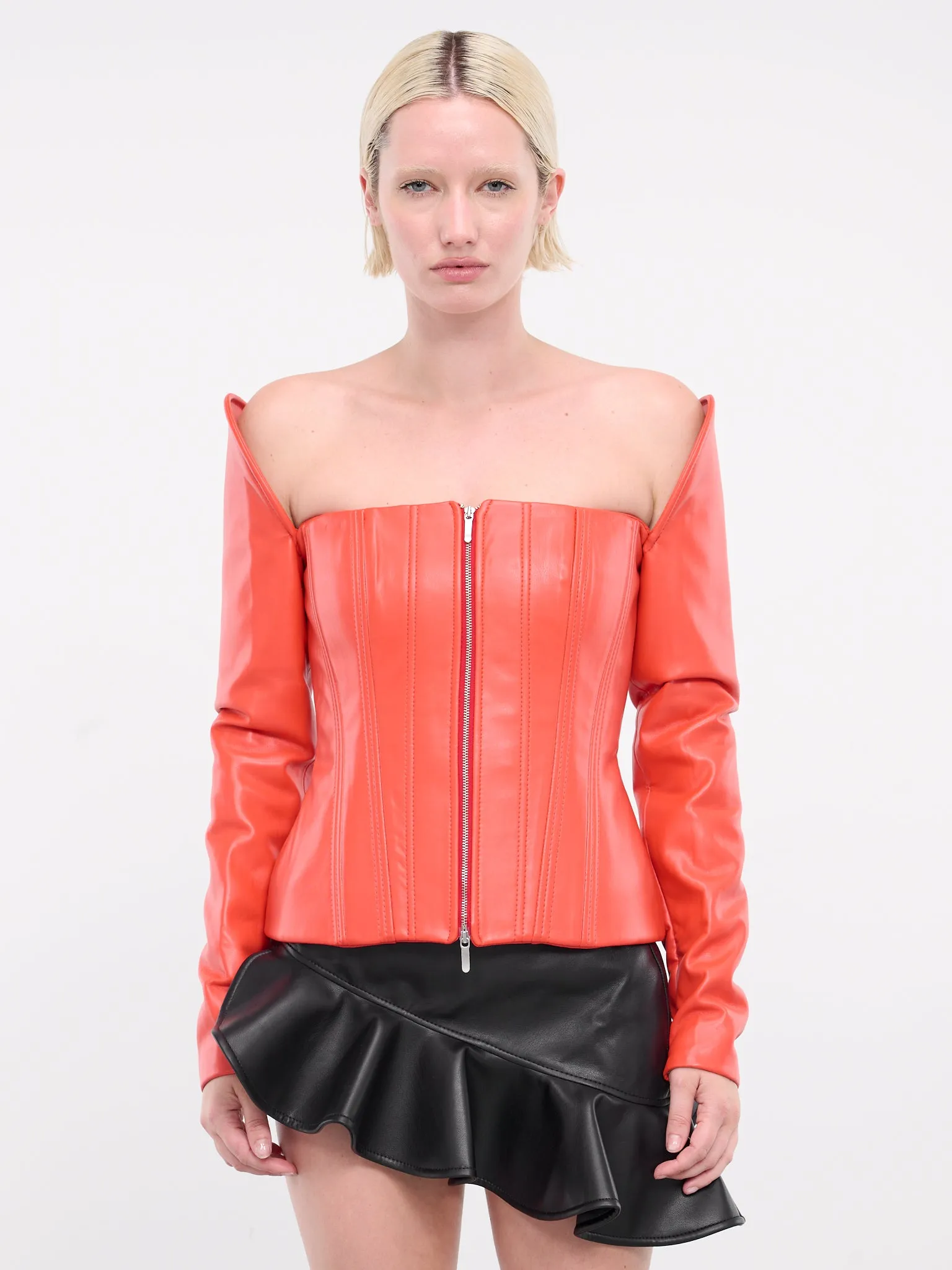 Orange Vegan Leather Castle Corset (TPVLOR01-BLOOD-ORANGE) sold by lorenzo