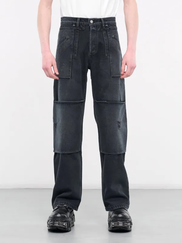 Paneled Denim Jeans (MP23DOBK-PT2013-SHADOW) sold by lorenzo