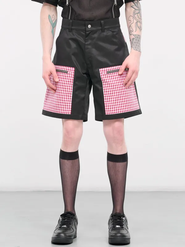 Gingham Utility Shorts (SO01-BLACK-RED-GINGHAM) sold by lorenzo
