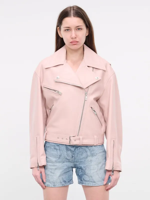 Leather Biker Jacket (1010545-1PR50-POWDER-PINK) sold by lorenzo