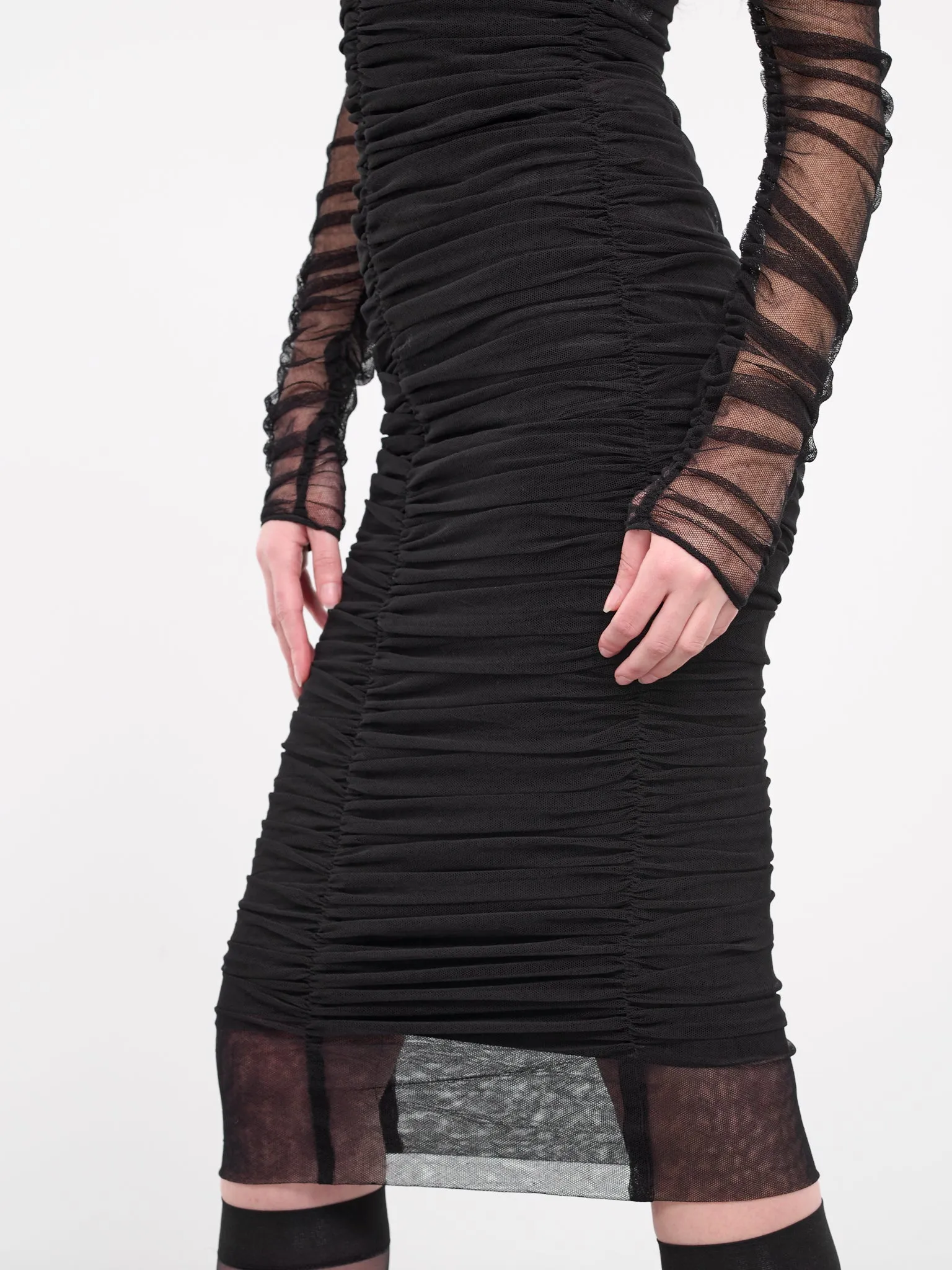 Draped Tulle Midi Dress (F6G8QT-FLEAA-N0000-BLACK) sold by lorenzo product image thumbnail 4