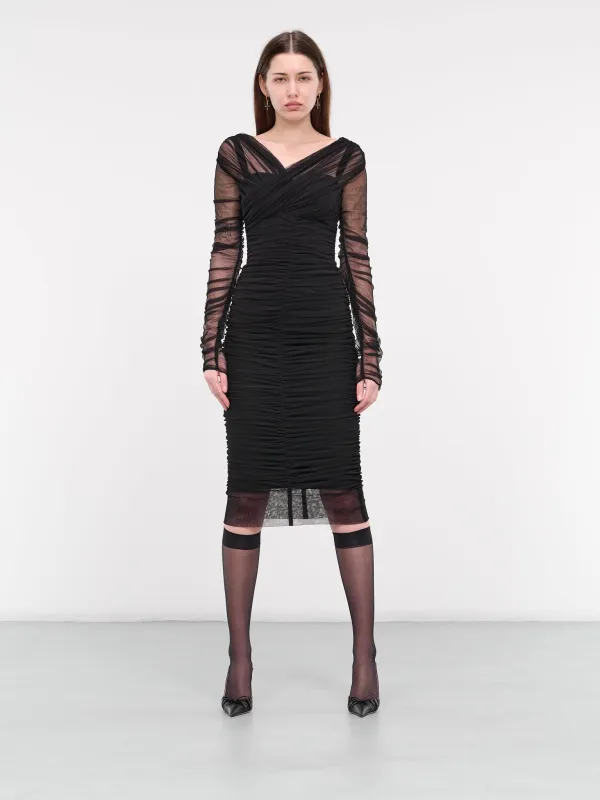 Draped Tulle Midi Dress (F6G8QT-FLEAA-N0000-BLACK) sold by lorenzo