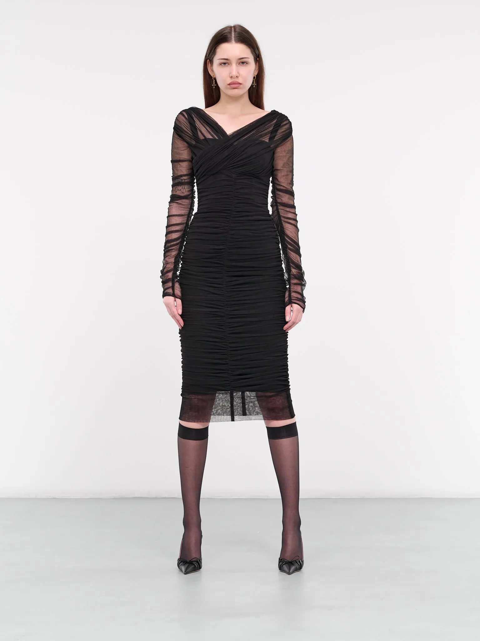 Draped Tulle Midi Dress (F6G8QT-FLEAA-N0000-BLACK) sold by lorenzo