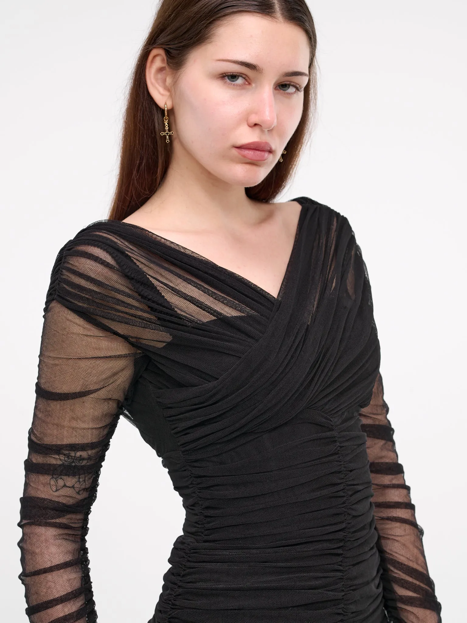 Draped Tulle Midi Dress (F6G8QT-FLEAA-N0000-BLACK) sold by lorenzo product image thumbnail 5