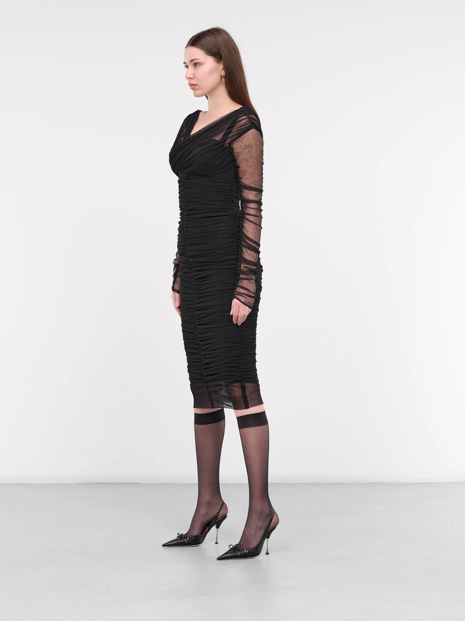 Draped Tulle Midi Dress (F6G8QT-FLEAA-N0000-BLACK) sold by lorenzo product image thumbnail 2