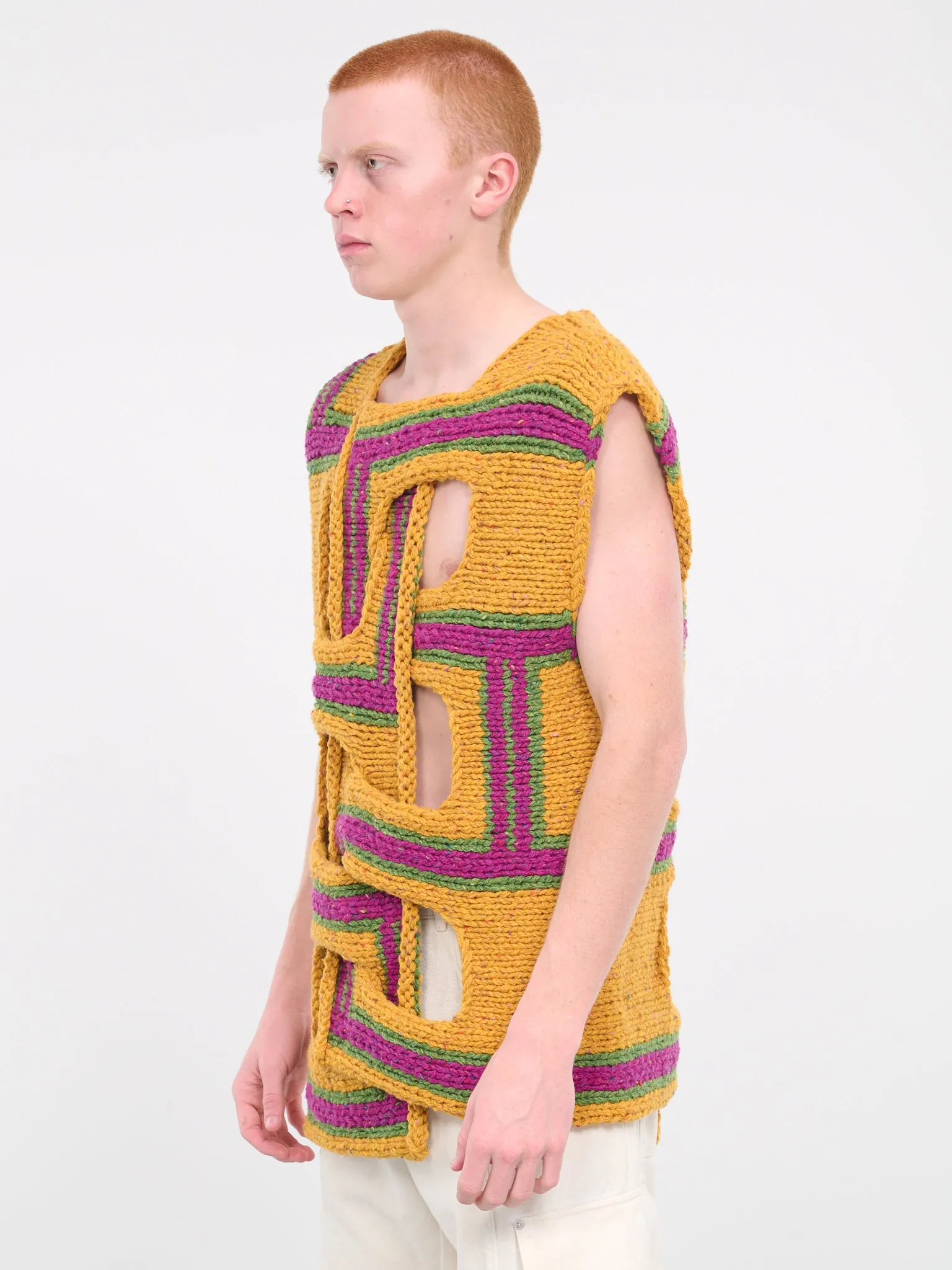 Mustard Interwove Stripe Vest (KW1107-YN0319-MUSTARD) sold by lorenzo product image thumbnail 2