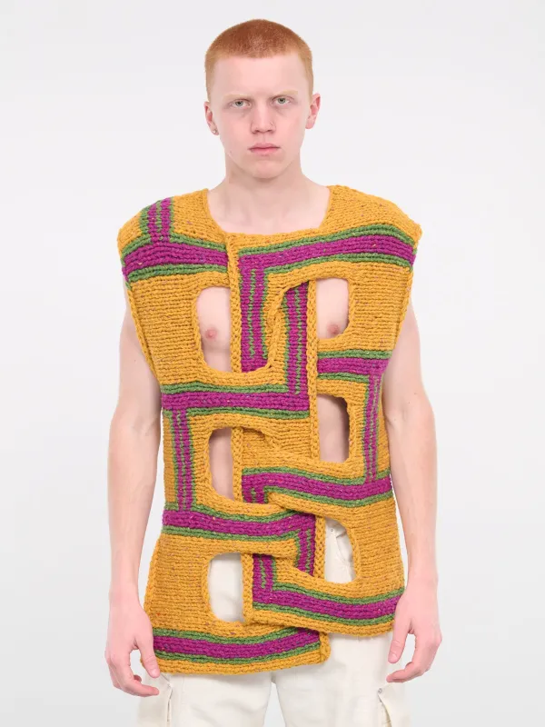 Mustard Interwove Stripe Vest (KW1107-YN0319-MUSTARD) made by J.W. Anderson