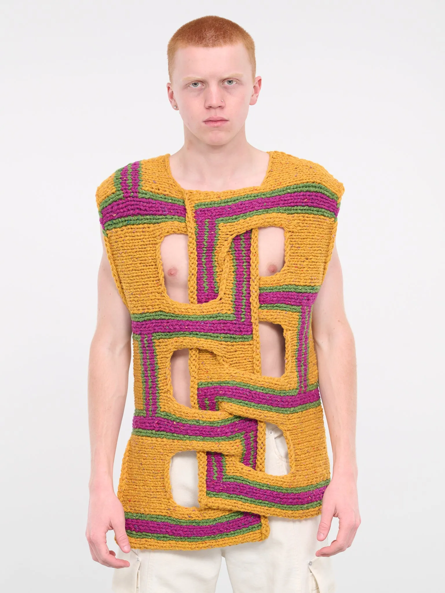 Mustard Interwove Stripe Vest (KW1107-YN0319-MUSTARD) sold by lorenzo