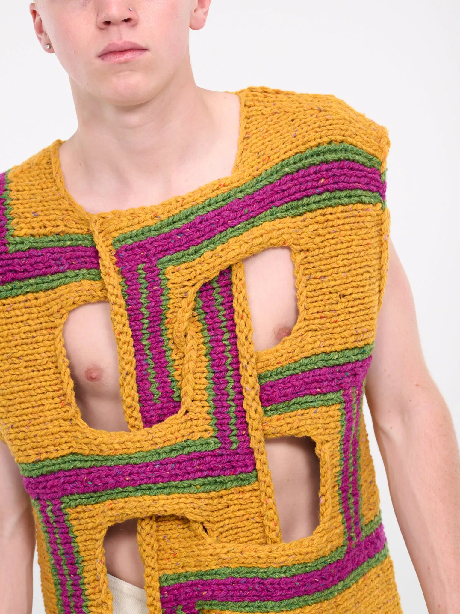 Mustard Interwove Stripe Vest (KW1107-YN0319-MUSTARD) sold by lorenzo product image thumbnail 5