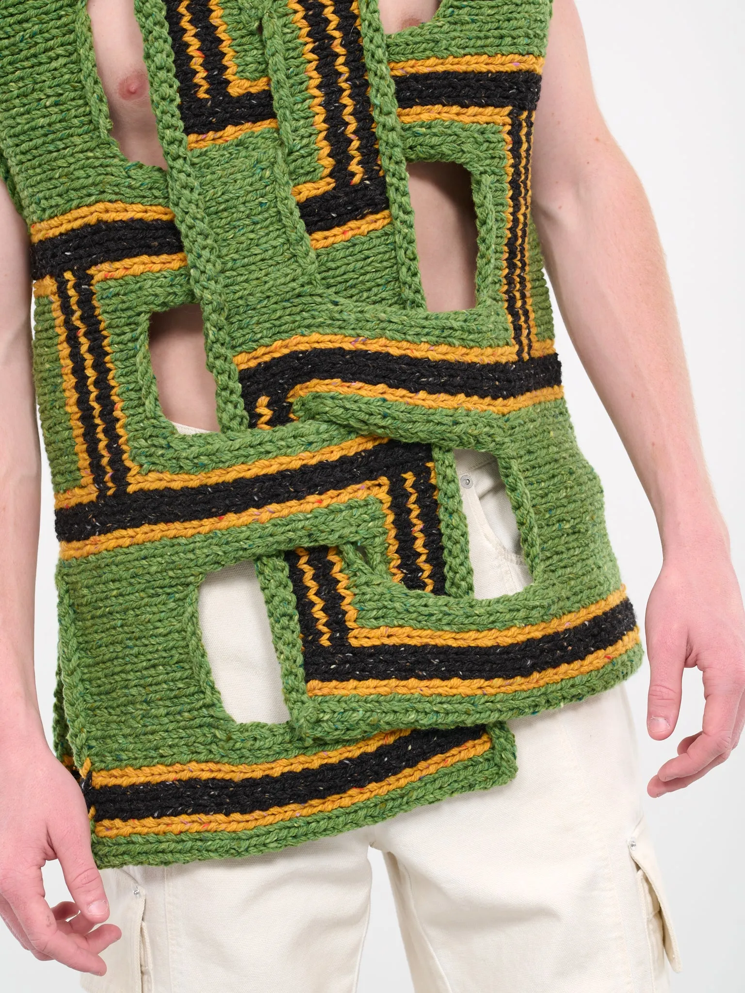 Green Interwoven Stripe Vest (KW1107-YN0319-GREEN) sold by lorenzo product image thumbnail 5