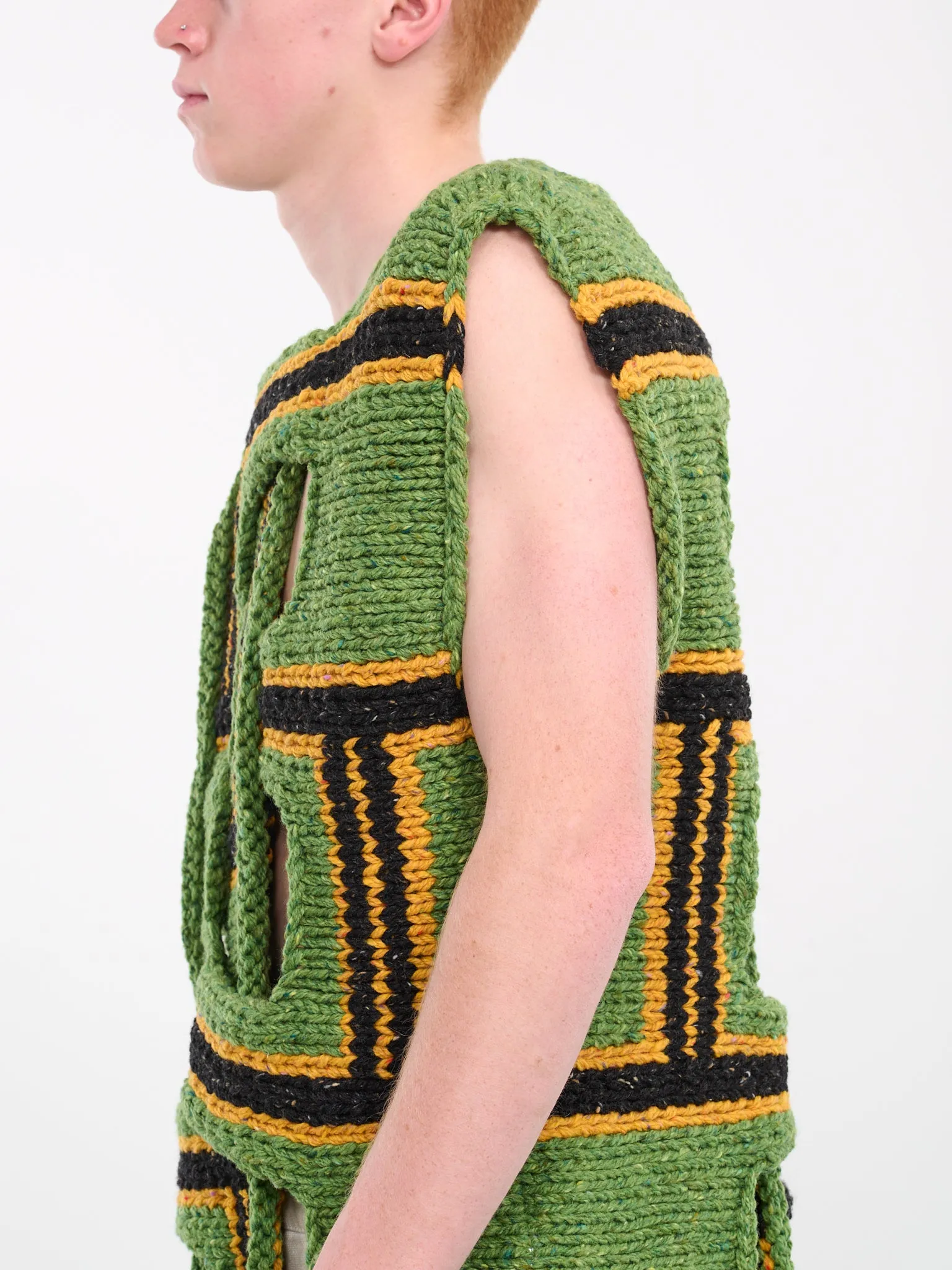 Green Interwoven Stripe Vest (KW1107-YN0319-GREEN) sold by lorenzo product image thumbnail 4