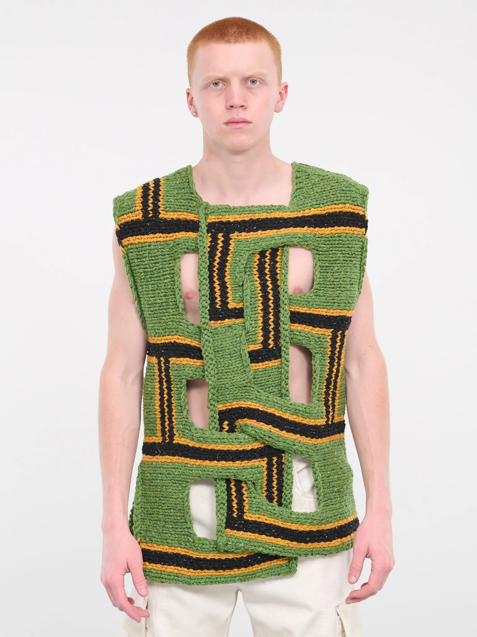 Green Interwoven Stripe Vest (KW1107-YN0319-GREEN) sold by lorenzo