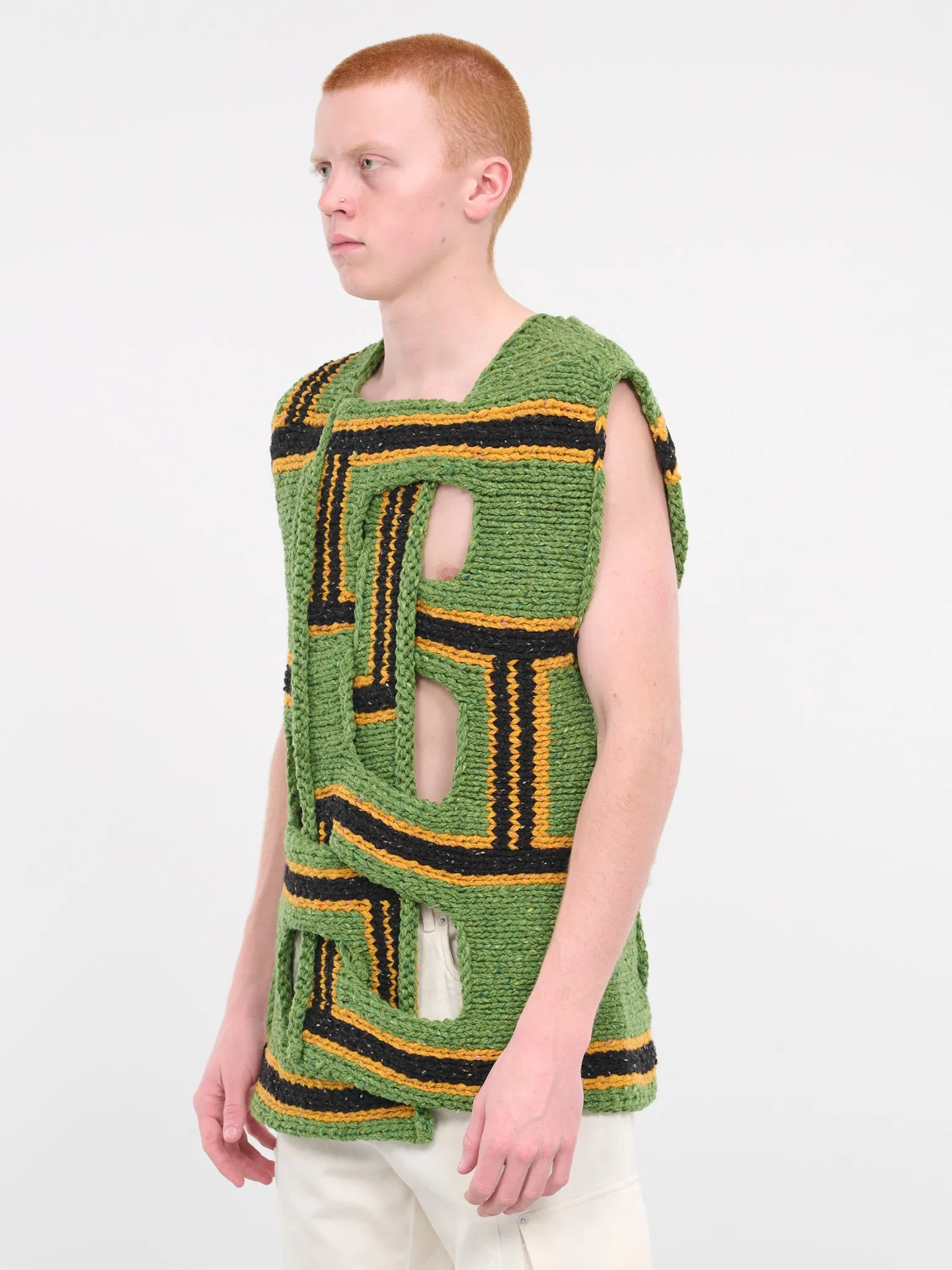 Green Interwoven Stripe Vest (KW1107-YN0319-GREEN) sold by lorenzo product image thumbnail 2