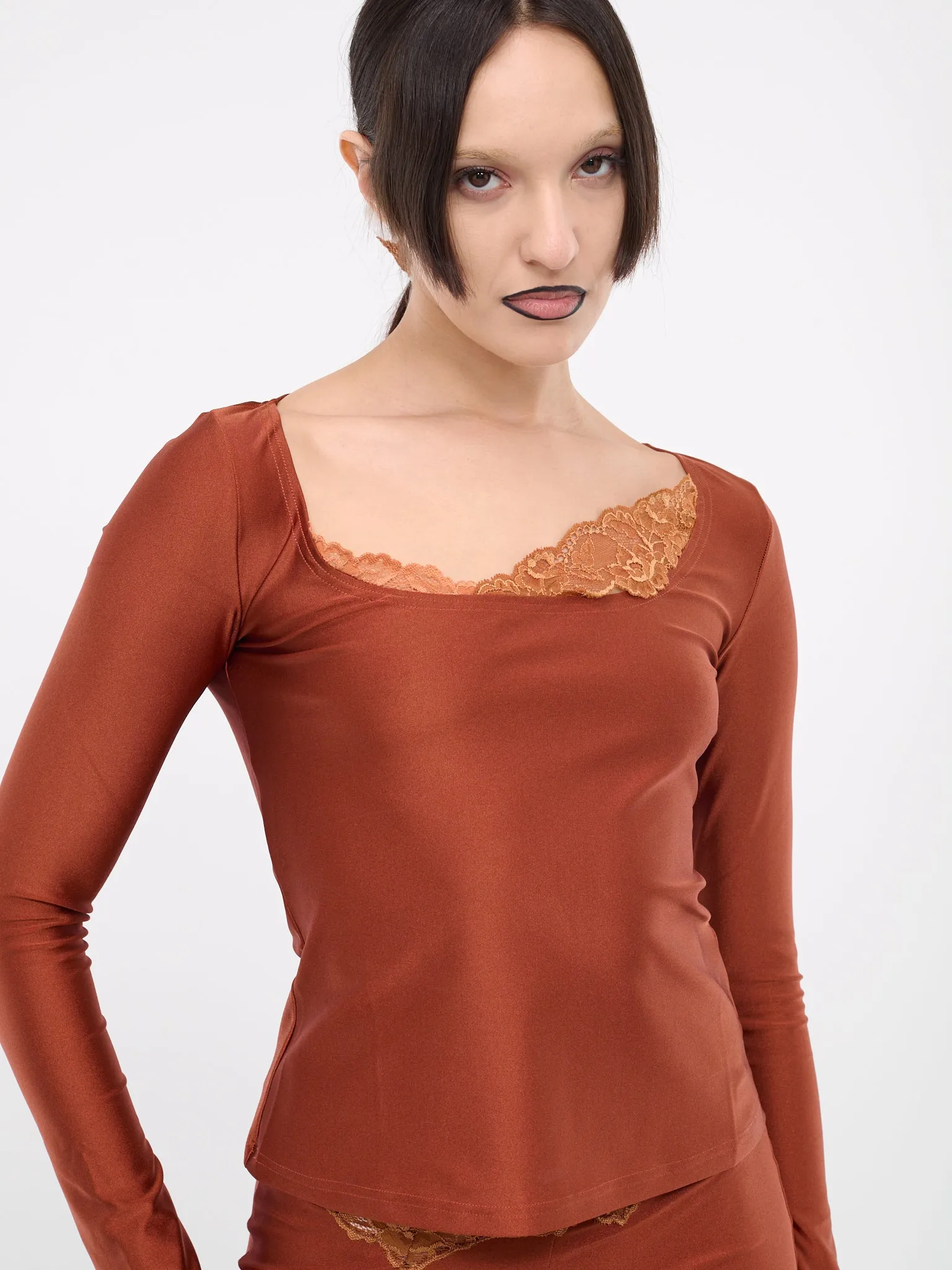 Asymmetric Lace Trim Top (TO055-CIGARE) sold by lorenzo product image thumbnail 5