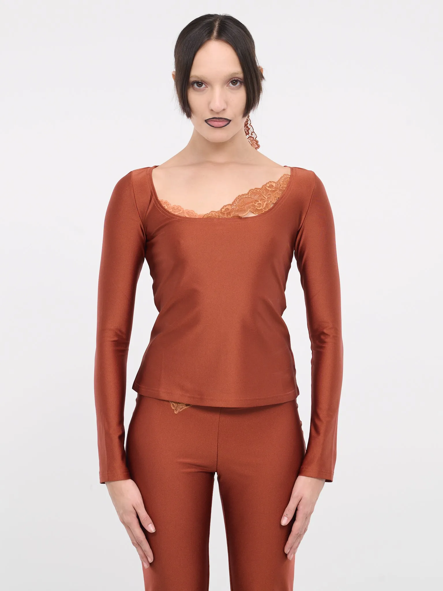 Asymmetric Lace Trim Top (TO055-CIGARE) sold by lorenzo