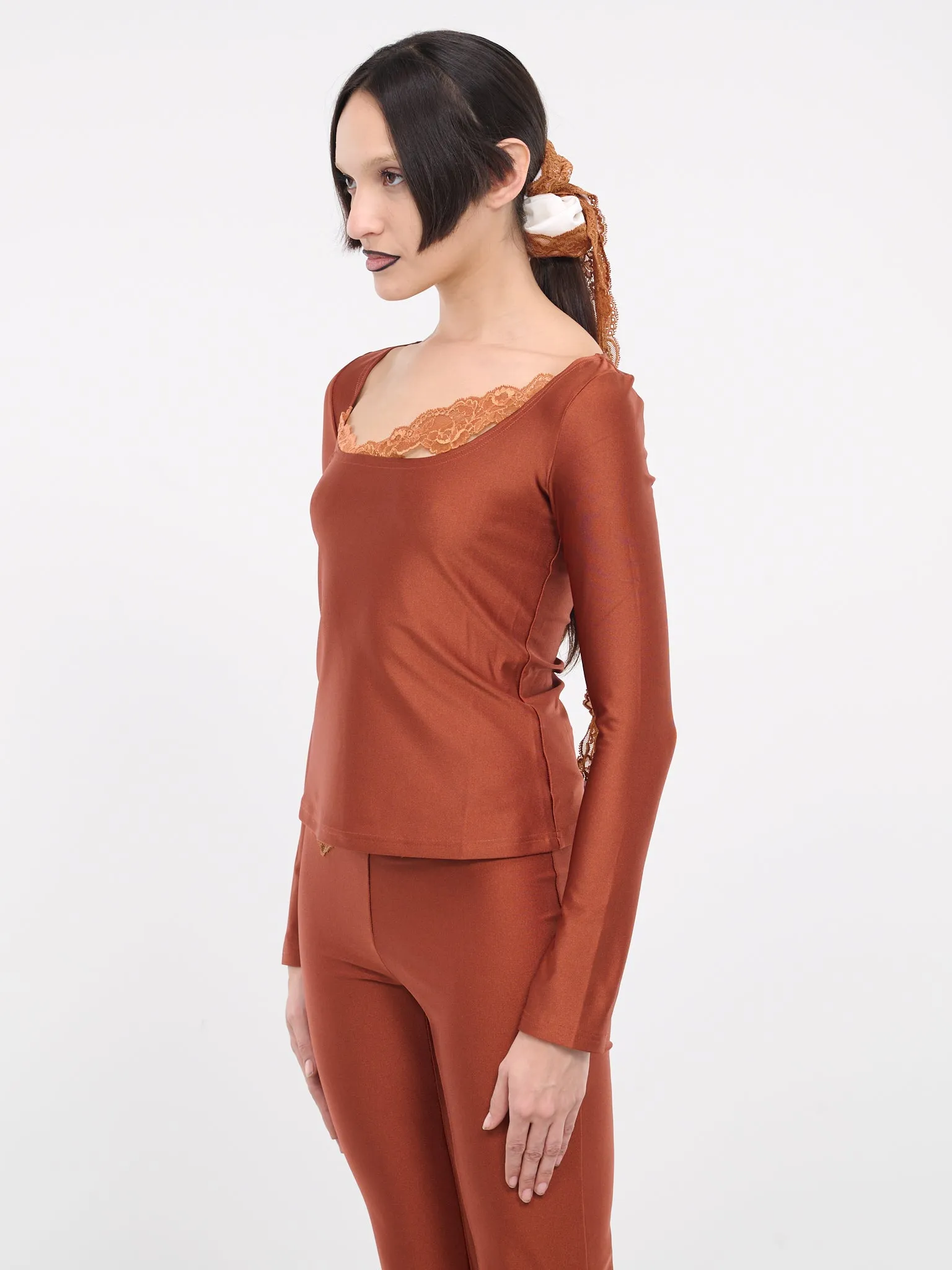 Asymmetric Lace Trim Top (TO055-CIGARE) sold by lorenzo product image thumbnail 2