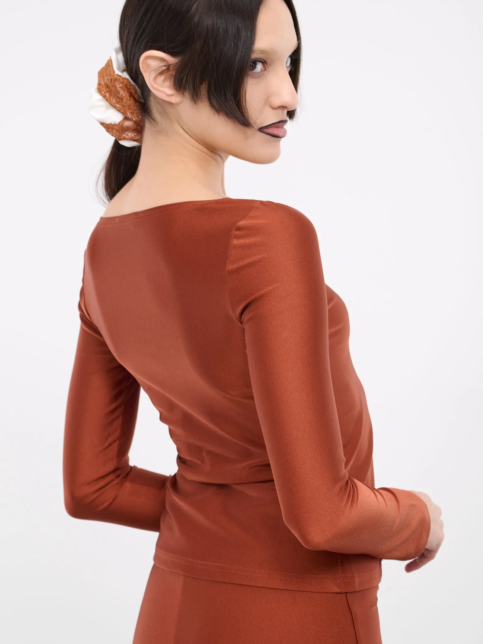 Asymmetric Lace Trim Top (TO055-CIGARE) sold by lorenzo product image thumbnail 4