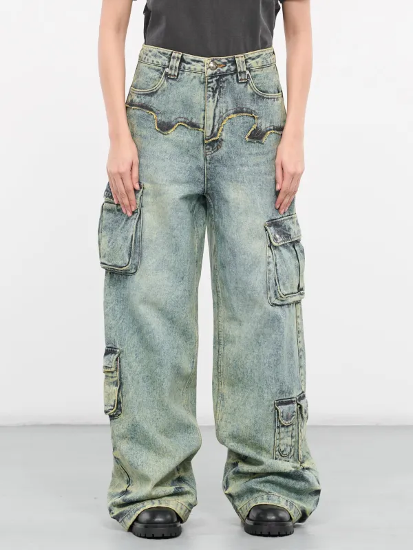 Simiz Denim Cargo Jeans (APA721WL-COATED-YELLOW) sold by lorenzo