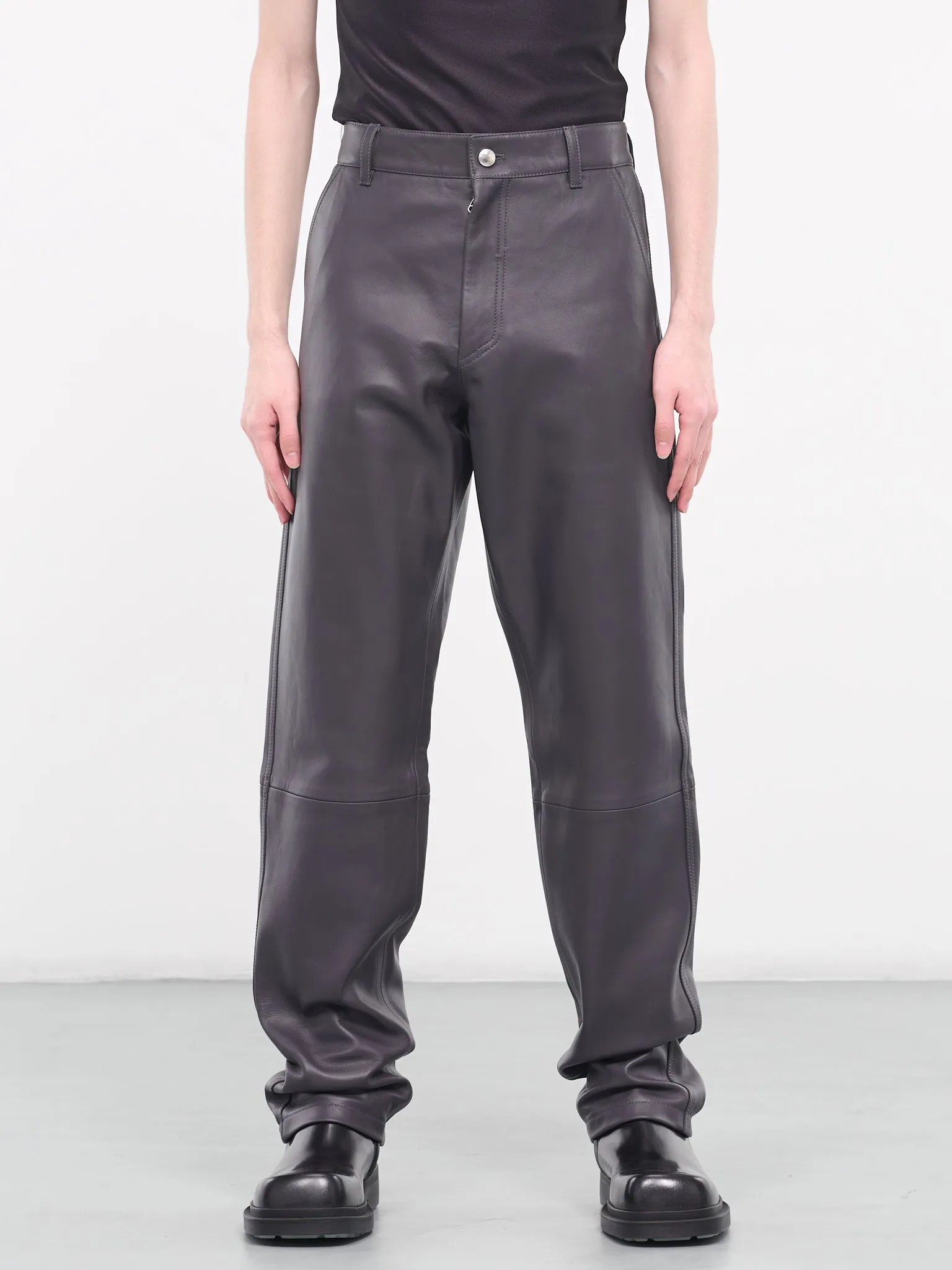 Titan Leather Trousers (24E28OAU71-020-STONE-GREY) sold by lorenzo