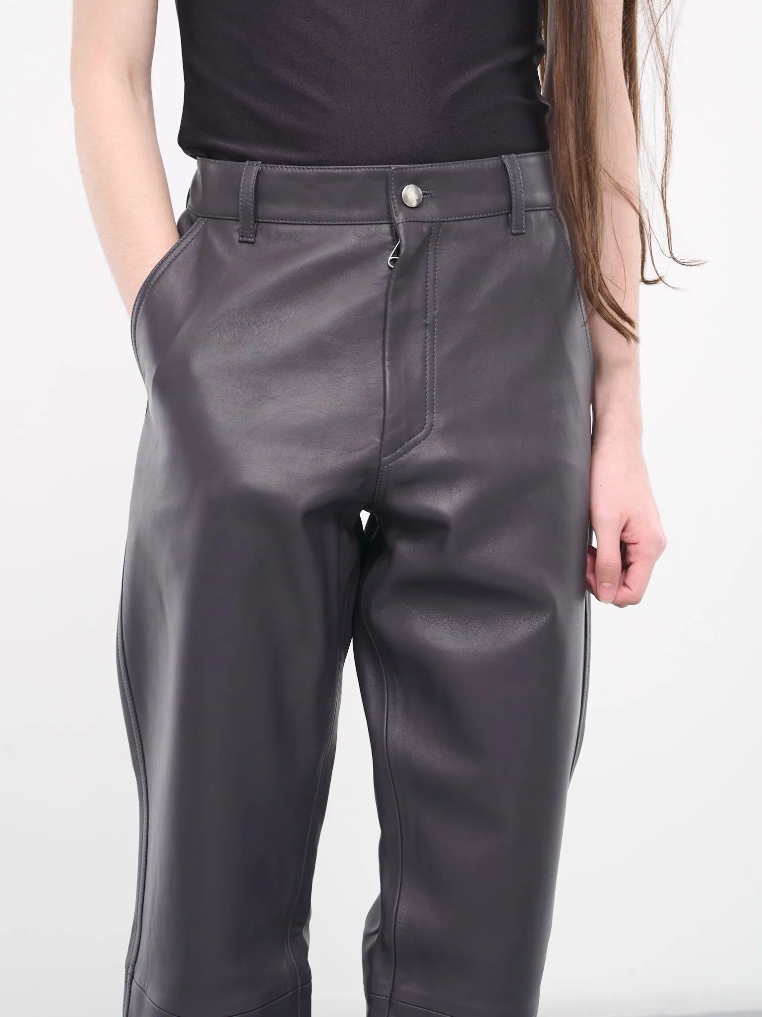 Titan Leather Trousers (24E28OAU71-020-STONE-GREY) sold by lorenzo product image thumbnail 4