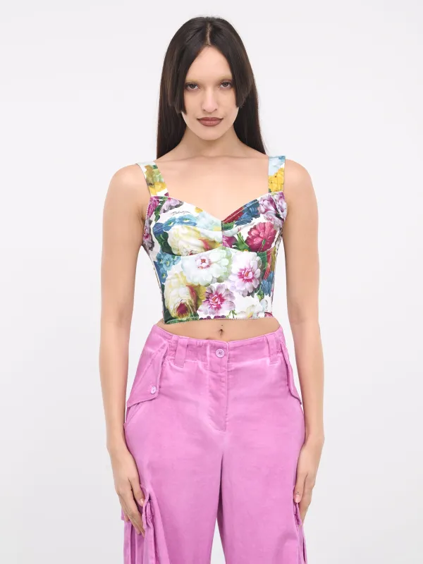 Nocturnal Flower Corset Top (F7W98T-HS5Q2-HA4YF-WHITE-PRINT) sold by lorenzo