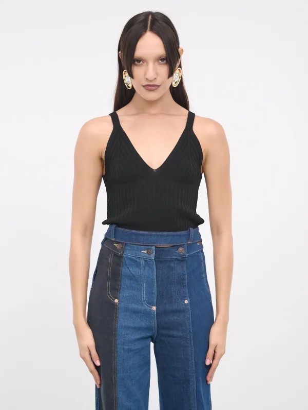 Denim Waistband Top (A0882-3206-1555-BLACK) sold by lorenzo