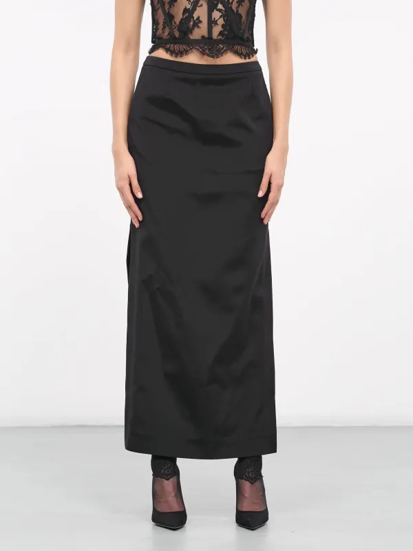 Side Slit Maxi Skirt (F4CLXT-FURLE-N0000-BLACK) sold by lorenzo