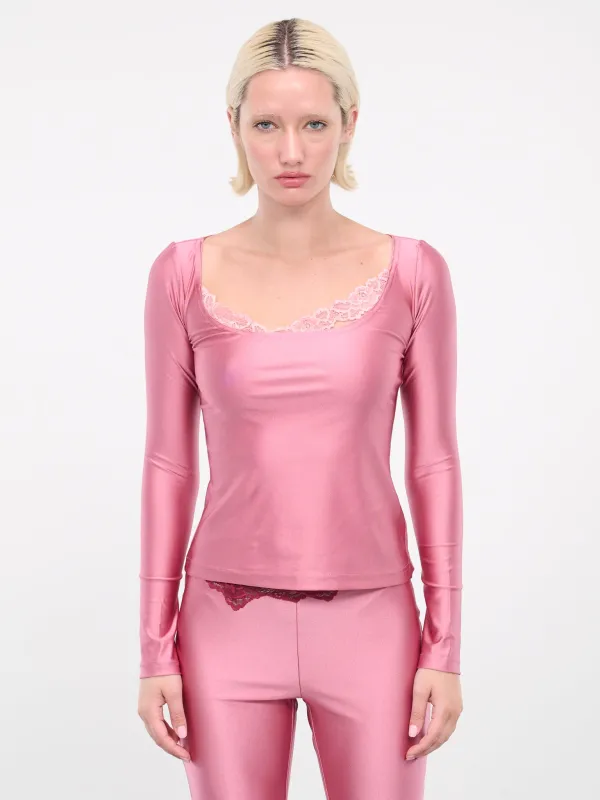 Asymmetric Lace Top (TO055-BLUSH) sold by lorenzo