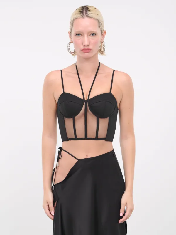 Tulle Insert Corset Top (DK90T-BLACK) sold by lorenzo