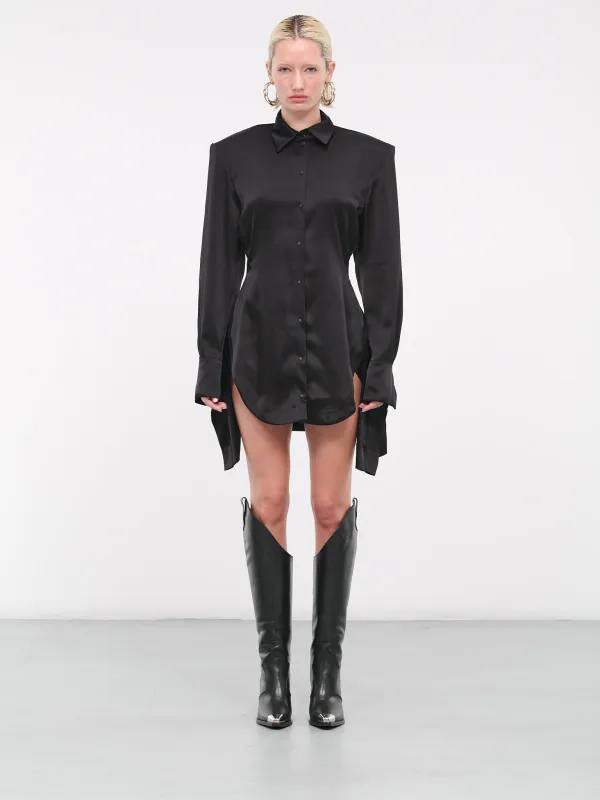 Satin Shirt Dress (DK06D-BLACK) sold by lorenzo