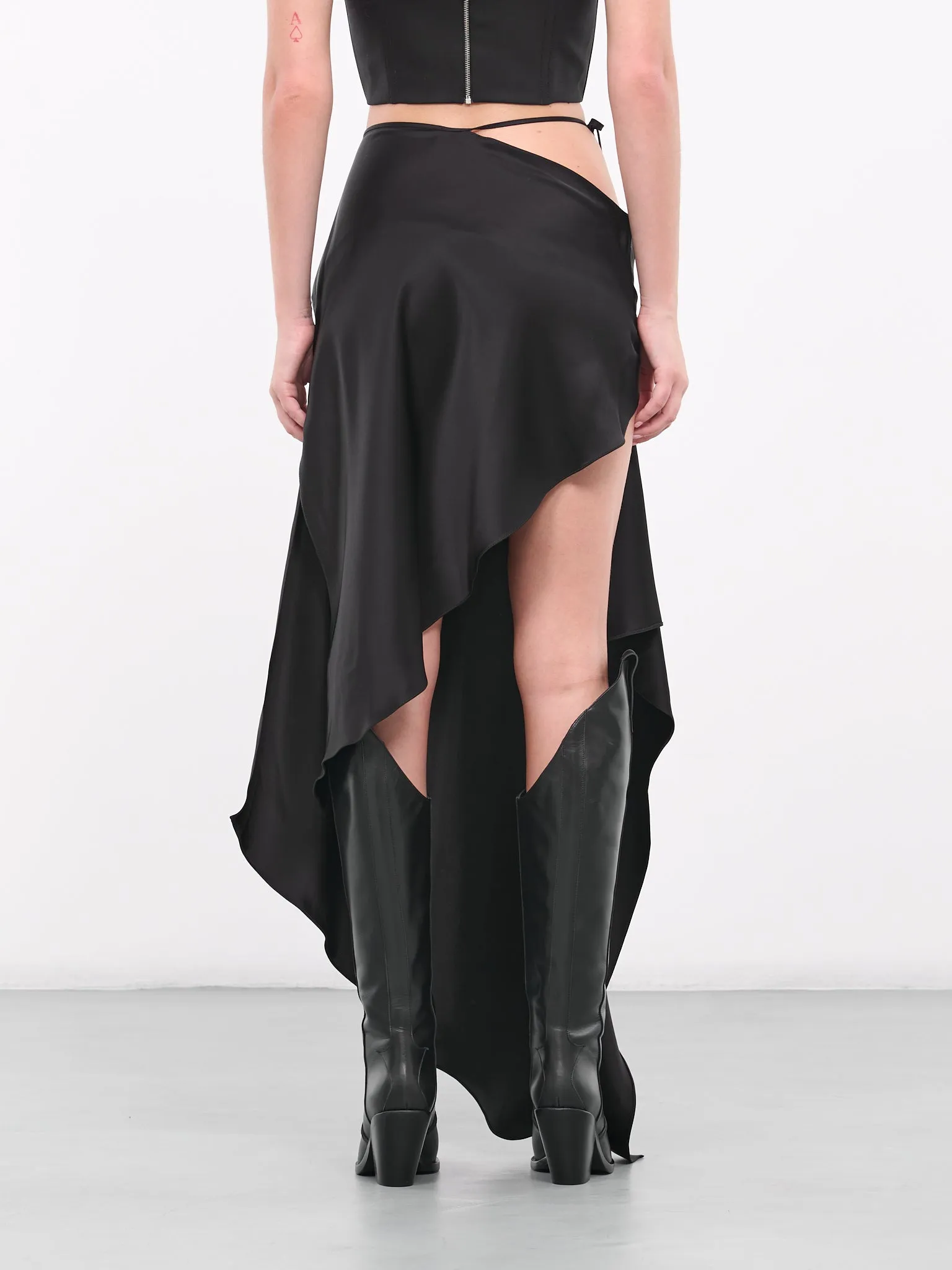 Cut-Out Satin Skirt (DK05S-BLACK) sold by lorenzo product image thumbnail 3