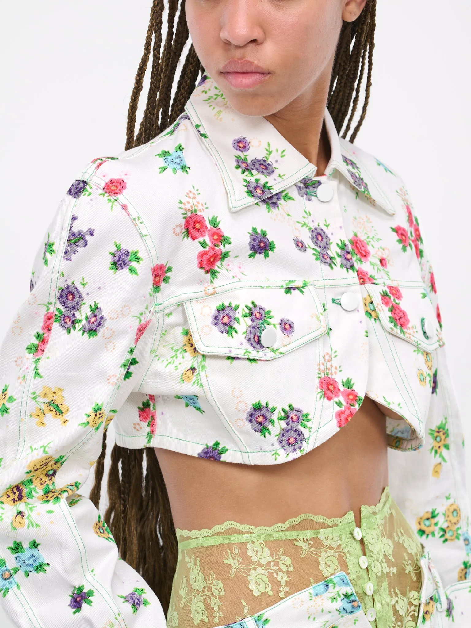 Floral Denim Jacket (OOJK10W-WHITE-FLORAL-PRINT) sold by lorenzo product image thumbnail 5