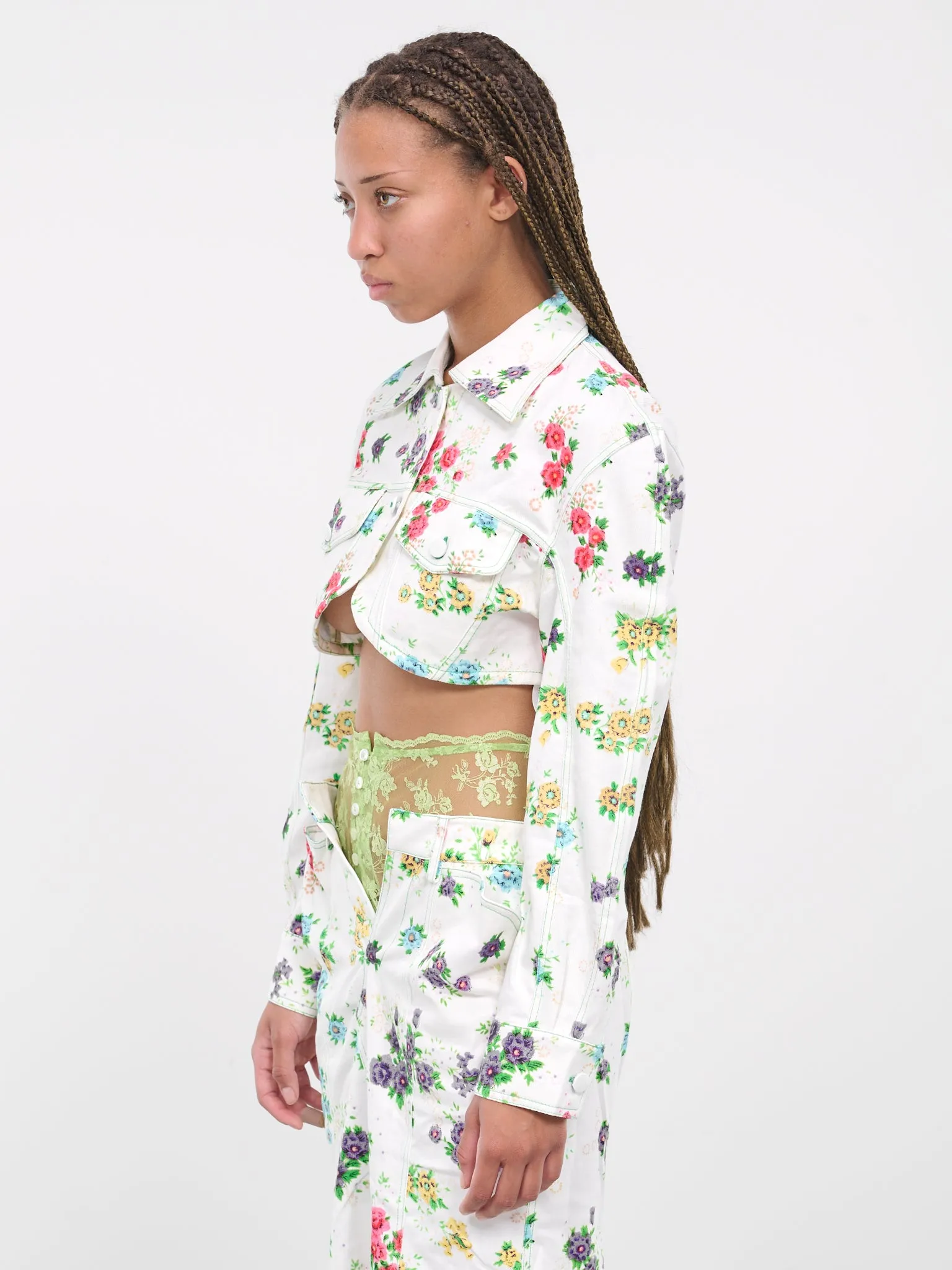 Floral Denim Jacket (OOJK10W-WHITE-FLORAL-PRINT) sold by lorenzo product image thumbnail 2