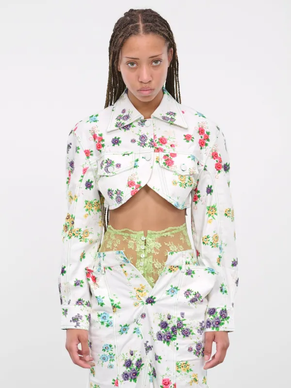 Floral Denim Jacket (OOJK10W-WHITE-FLORAL-PRINT) sold by lorenzo