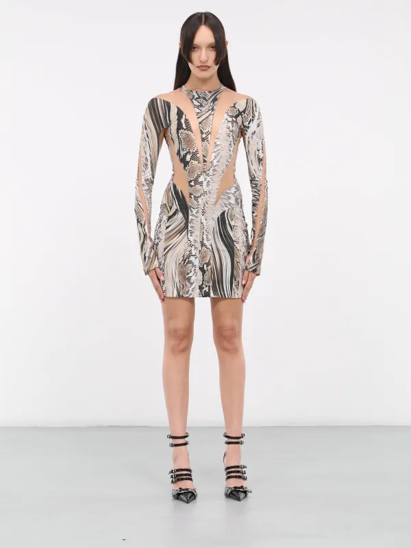 Cut-Out Snake-Print Dress (1R01386872-WARPED-SNAKE-ROCCIA) sold by lorenzo