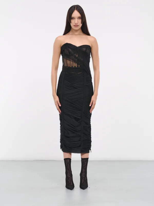 Tulle Corset Midi Dress (F6DJYT-HLUAC-N0000-BLACK) sold by lorenzo