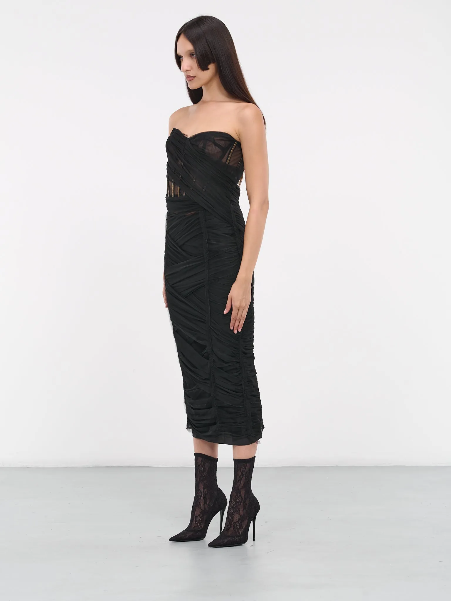 Tulle Corset Midi Dress (F6DJYT-HLUAC-N0000-BLACK) sold by lorenzo product image thumbnail 2