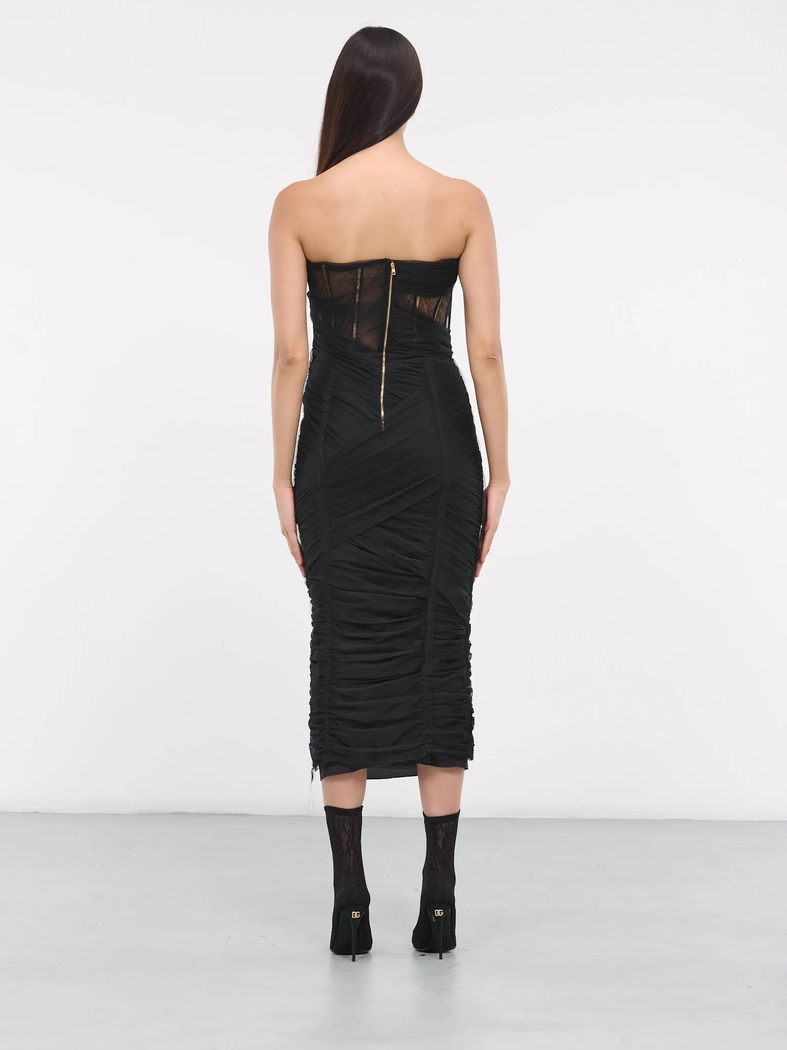 Tulle Corset Midi Dress (F6DJYT-HLUAC-N0000-BLACK) sold by lorenzo product image thumbnail 3