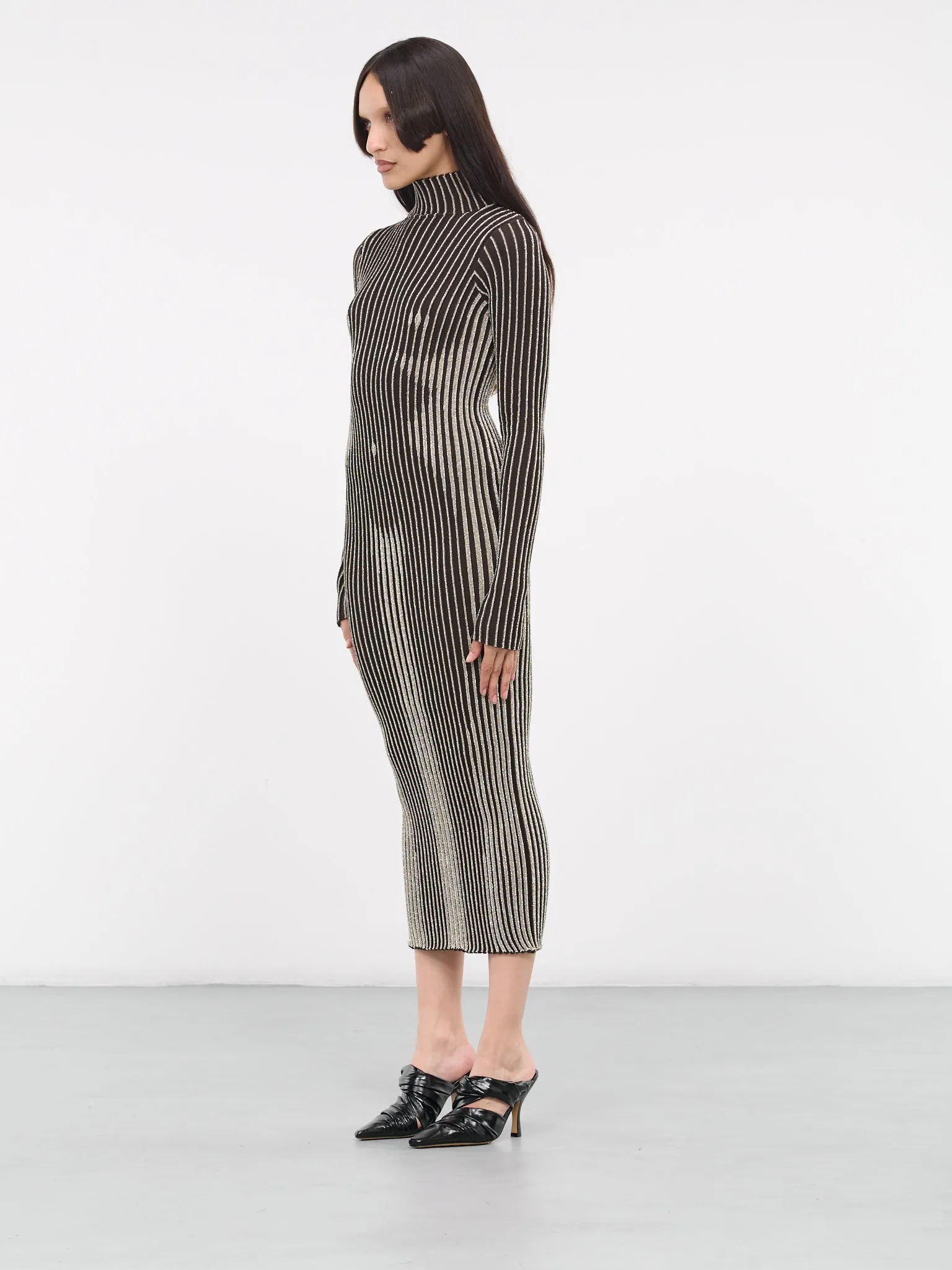 Lurex Trompe L'oiel Dress (23-15-F-RO078-M058-BROWN-SILVE) sold by lorenzo product image thumbnail 2